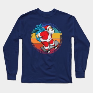 Santa Skateboarder Happy Christmas Merry Christmas Christmas Event Christmas Present Gift for Family for Dad for Mom for Friends for Kids Long Sleeve T-Shirt